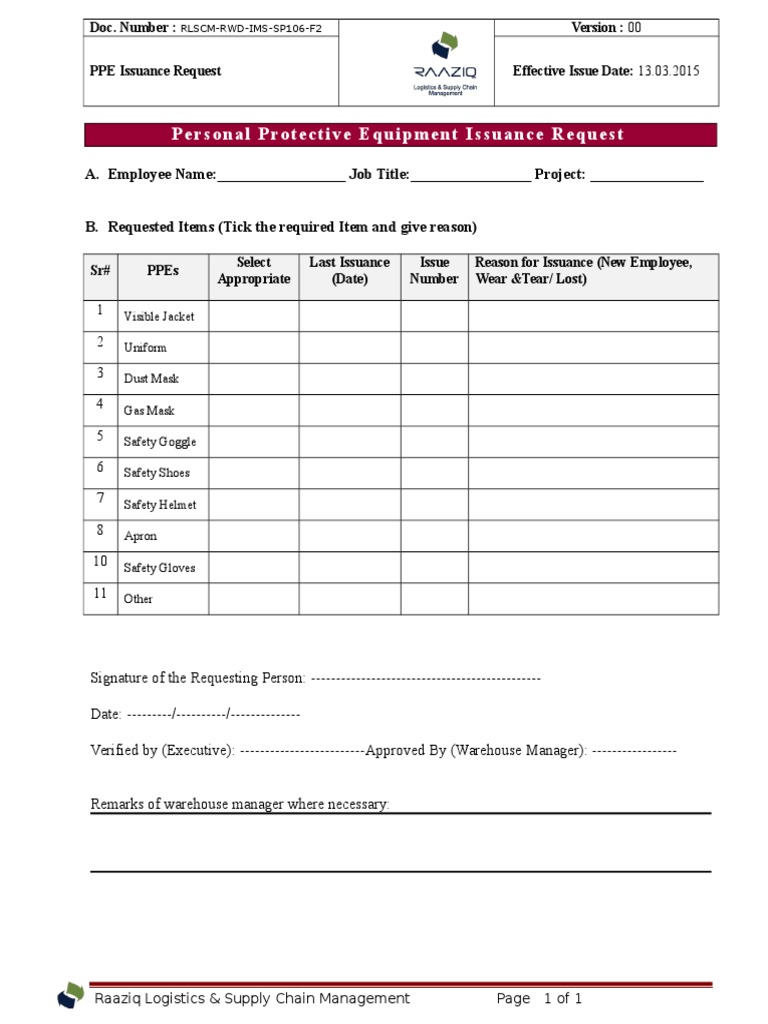 Ppe issuance request latest pdf