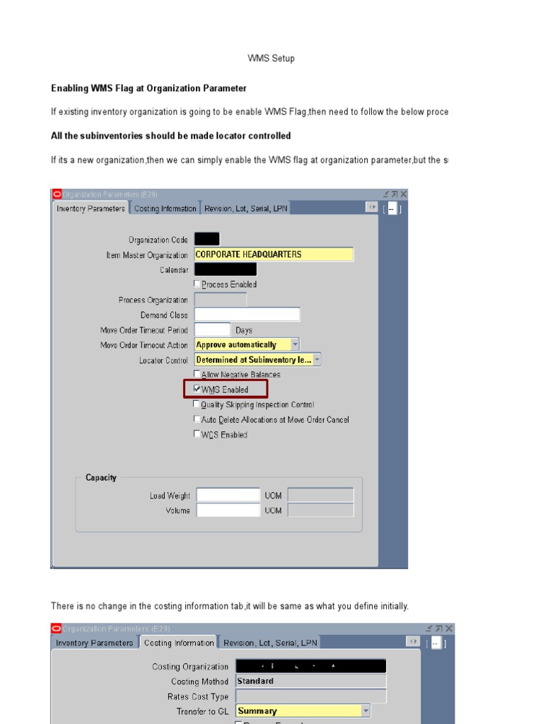 WMS Setup and Parameter Configuration | PDF