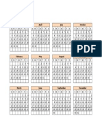 Monthly Calendar Grid for January, April, July, October, February, May, August, November, March, June, September, December