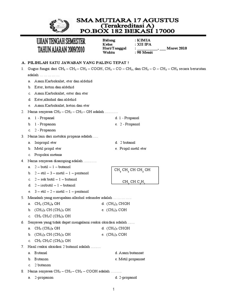 Soal Ujian Mid Semester Genap Kelas Xii Ipa 09 10