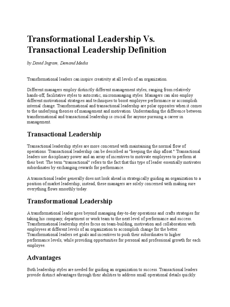 Transformational Leadership Vs | PDF | Leadership | Transformational ...