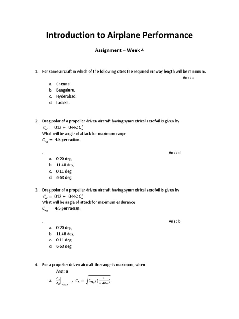 Airplane Performance Assignment | PDF