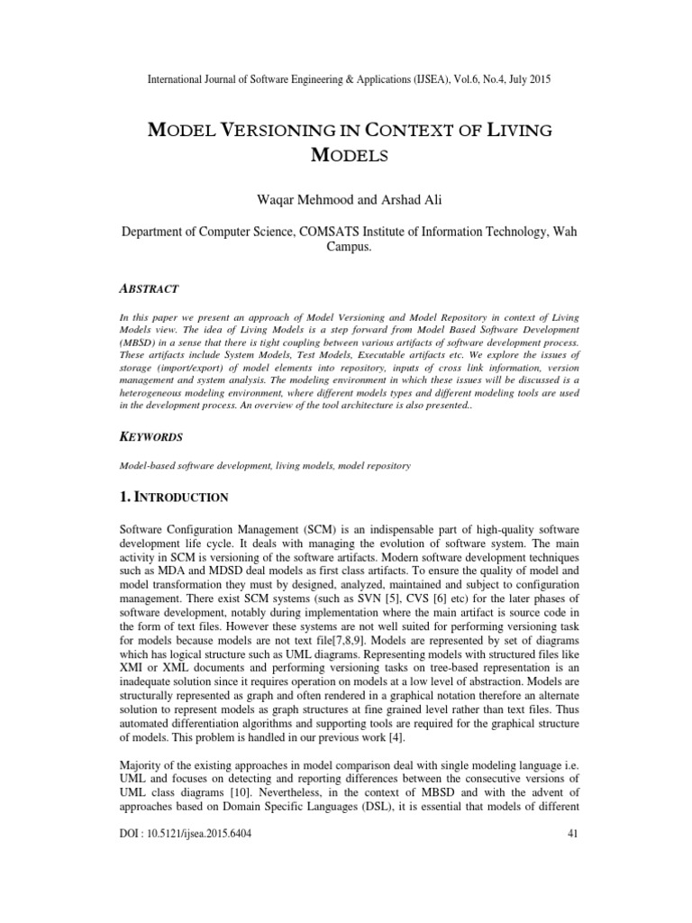 Model Versioning in Living Models Context | PDF | Conceptual Model ...