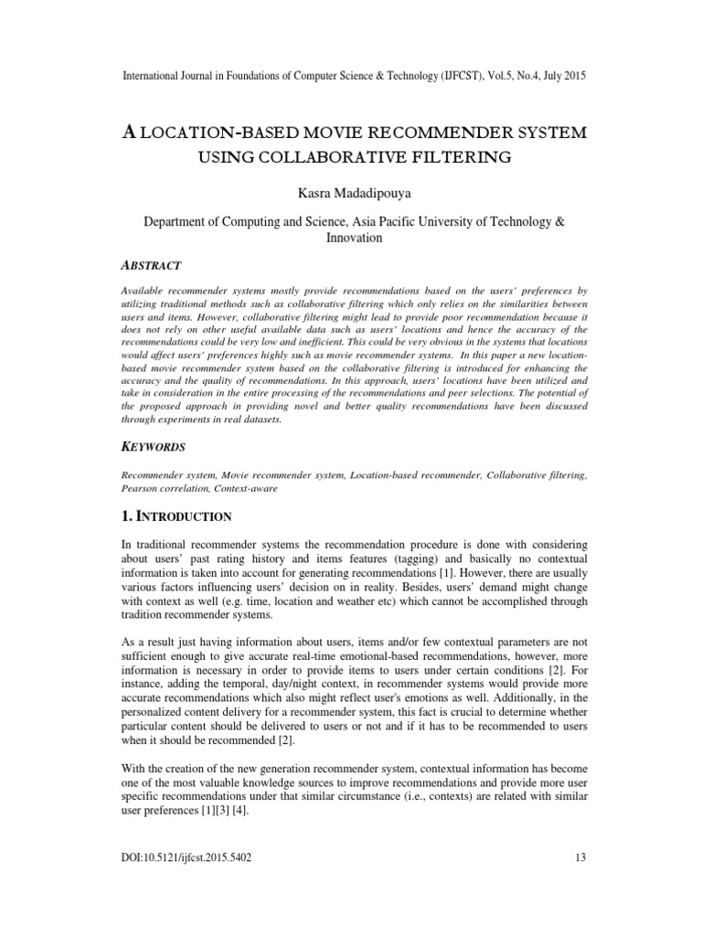 Location-Based Movie Recommender System | PDF | Information Science ...