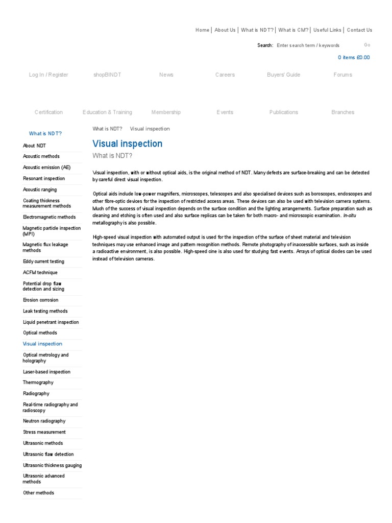 Visual Inspection in NDT Overview | PDF