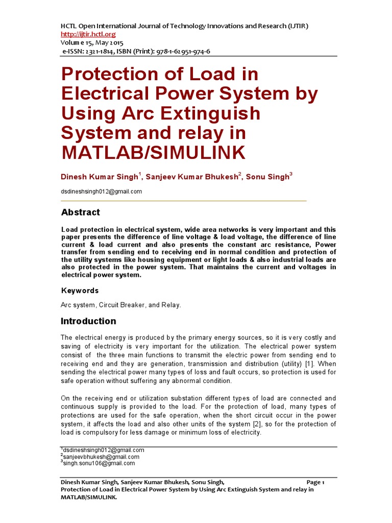 Protection of Load in Electrical Power System by Using Arc Extinguish
