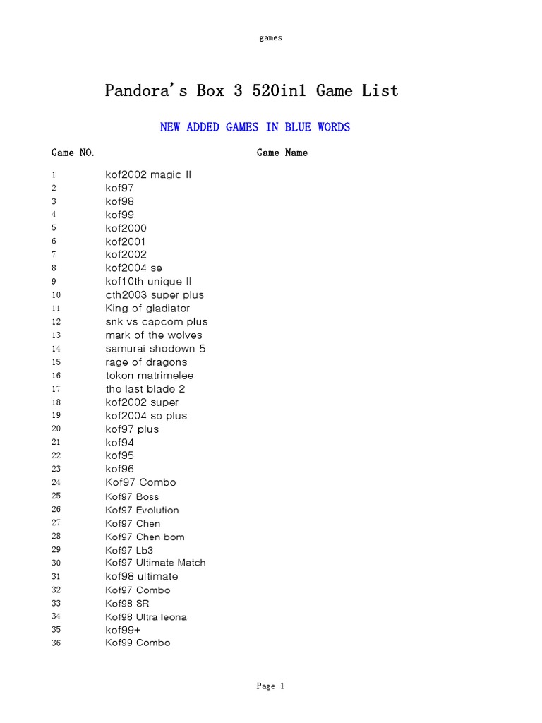 Pandora Box 3 Game List Overview | PDF | Video Games | Gaming