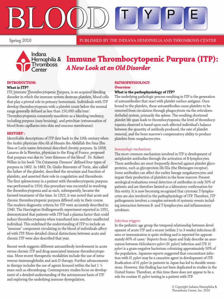 Immune Thrombocytopenic Purpura (ITP) :: A New Look at An Old Disorder ...