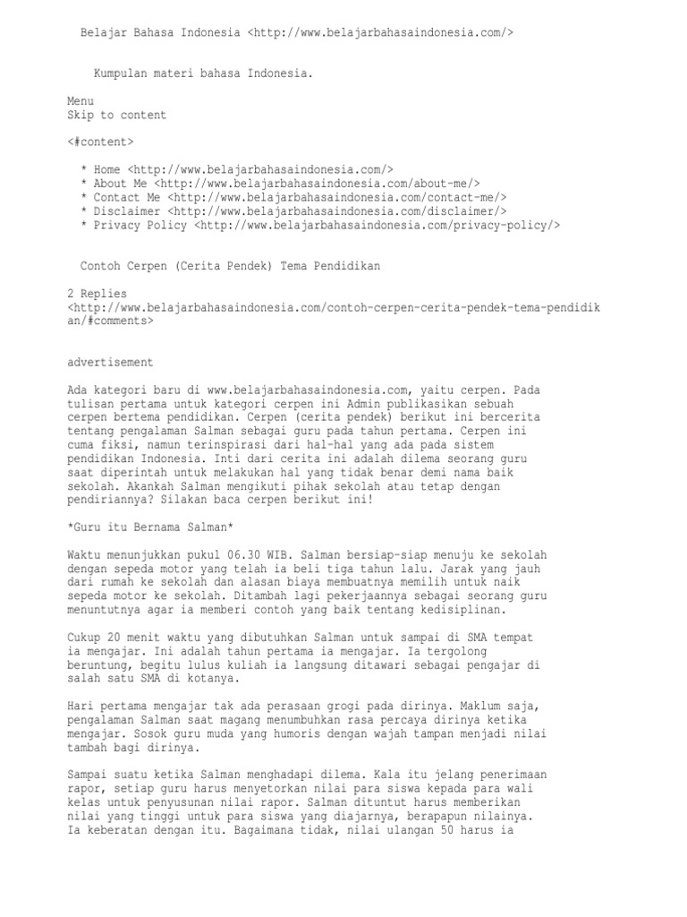 Contoh Cerpen (Cerita Pendek) Tema Pendidikan Belajar