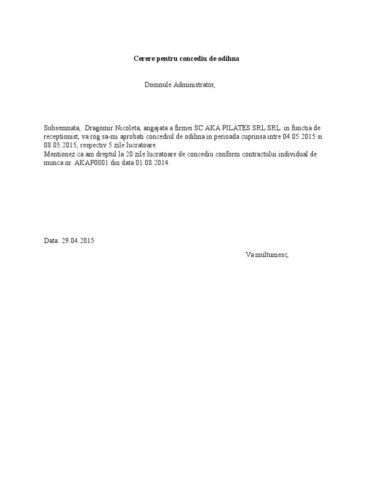 Cerere Pentru Concediu de Odihna | PDF