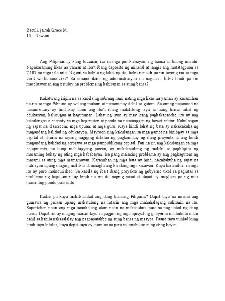 Kahirapan NG Pilipinas Reaction Paper  PDF