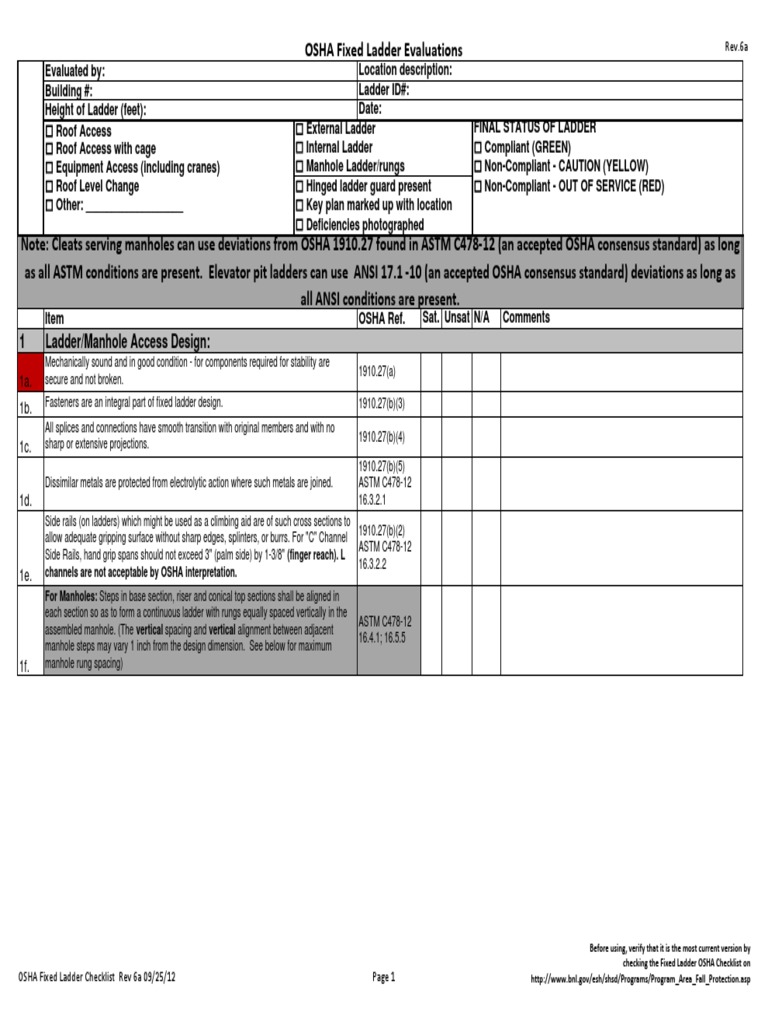 OSHA Fixed Ladder Compliance Checklist | PDF | Ladder | Nature