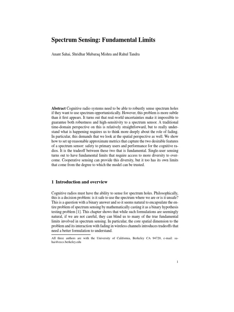 Spectrum Sensing - Fundamental Limits | PDF | Cognitive Radio | Signal ...
