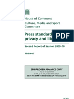 Culture, Media and Sport Select Committee Report Into Press Standards, Privacy and Libel