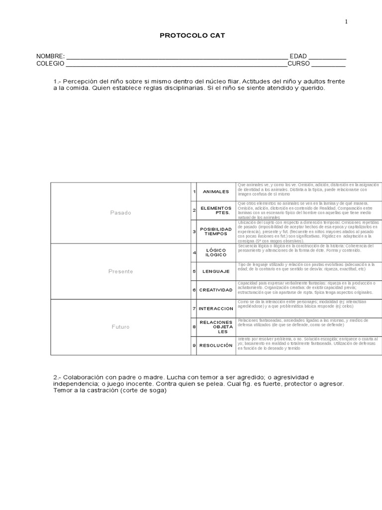 Protocolo de Evaluación Infantil CAT | PDF | Creatividad | Lógica