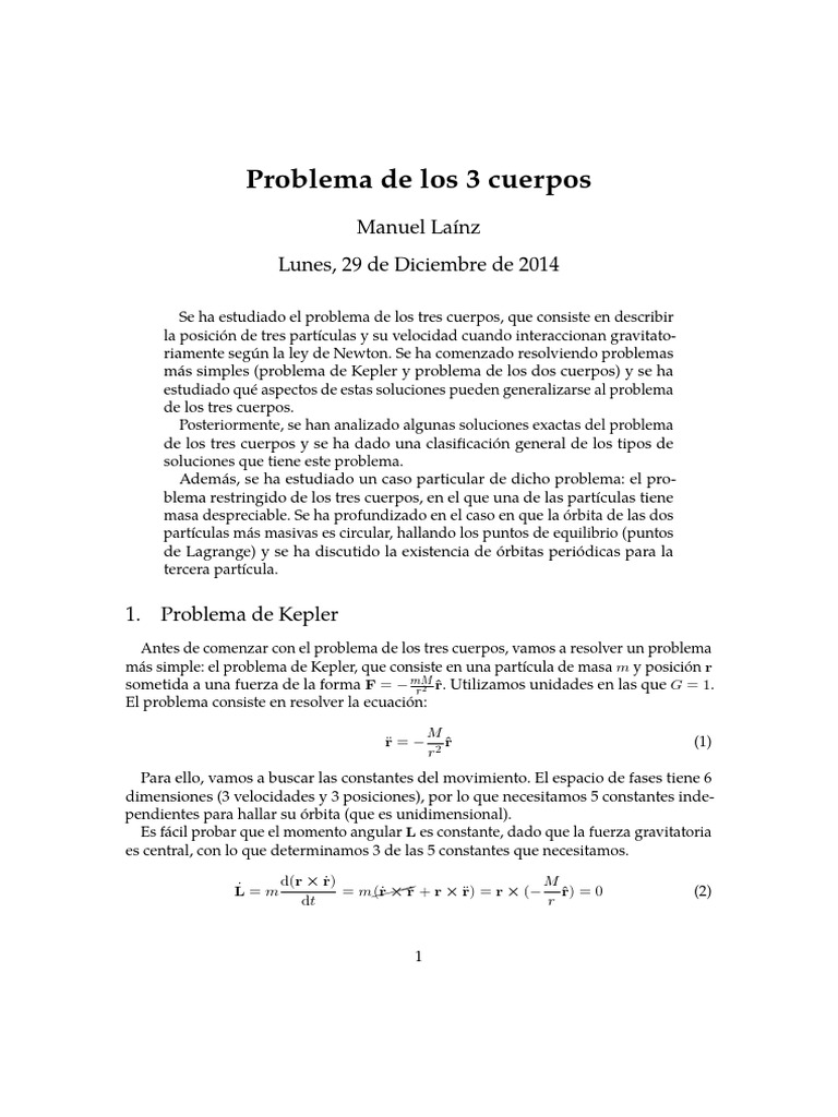 Análisis del Problema de los Tres Cuerpos | PDF | Orbita | Movimiento ...