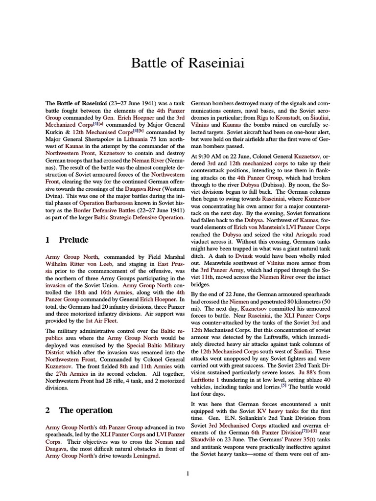 Battle of Raseiniai PDF Military Military Science