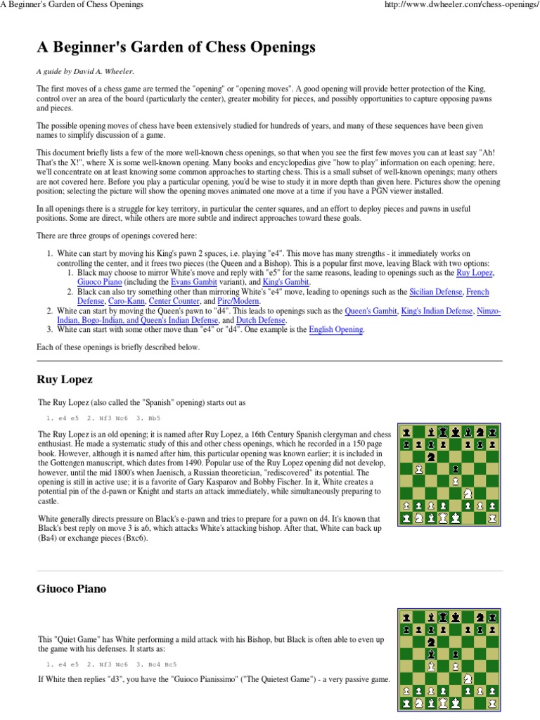 A Beginner's Garden of Chess Openigns | PDF | Chess Openings | Chess