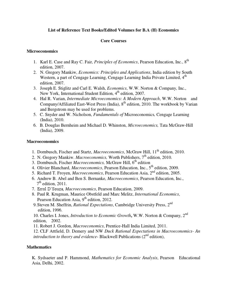 Reference Books - B.A (Honors) Economics | PDF | Economics | University ...