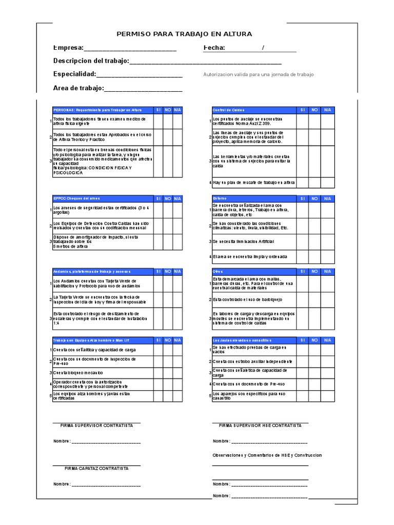 Formato de Permiso de Trabajo en Altura | Tecnología | Informática