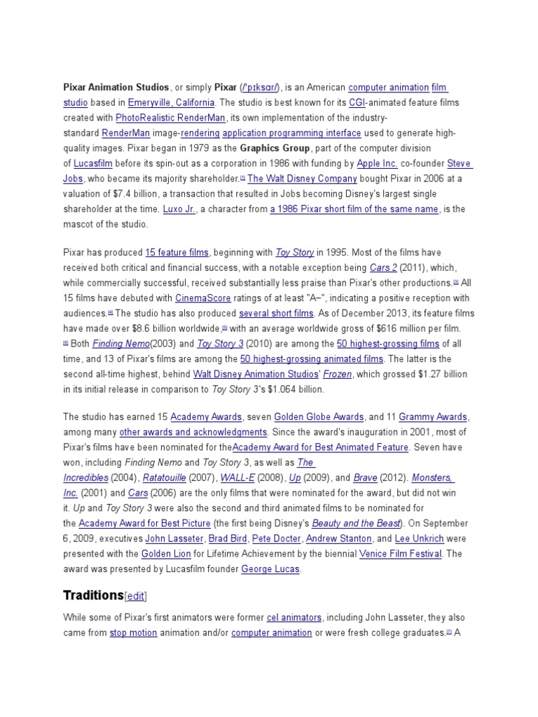 Pixar Animation Studios Pdf Pixar Animation