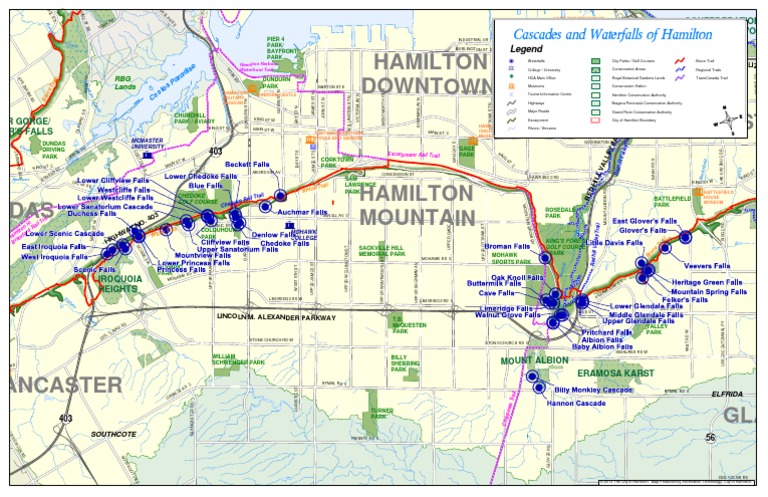 Hamilton Waterfalls and Trails Map | PDF | Geomorphology ...
