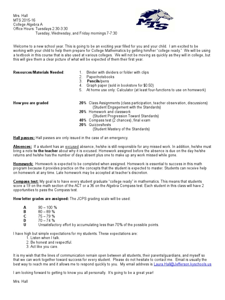 College Algebra Syllabus Overview | PDF | Homework | Syllabus