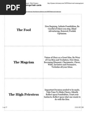 Free Printable Tarot Card Meanings Flashcards | Word Dynamo
