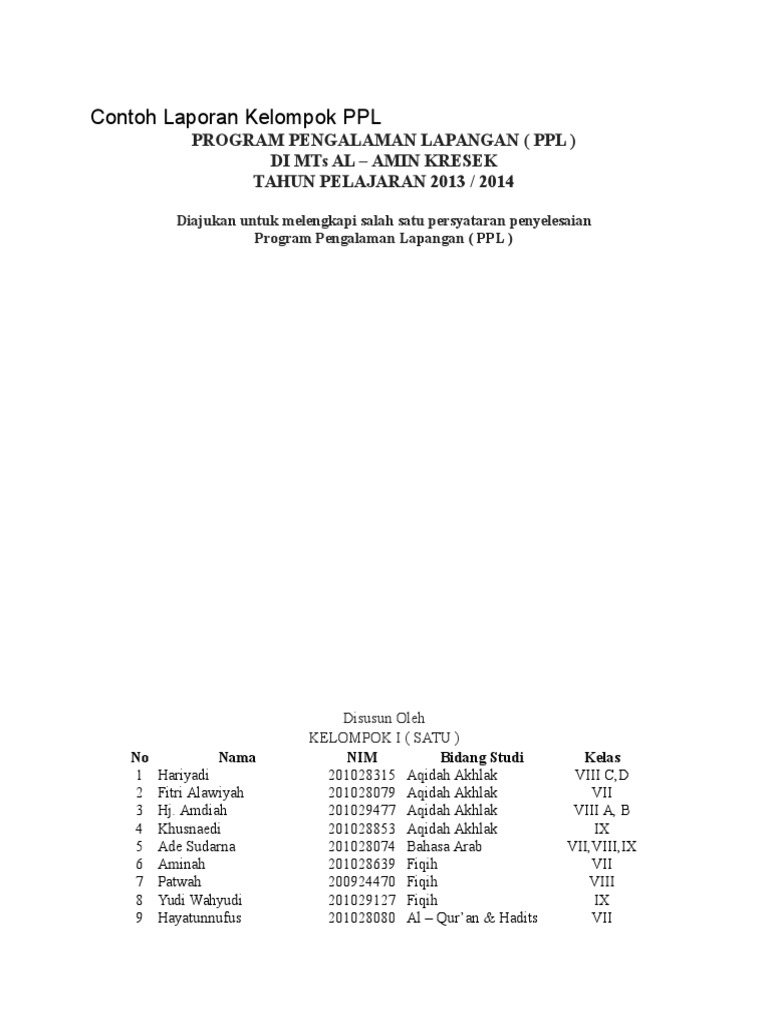 Contoh Laporan Kelompok PPL Mastoh