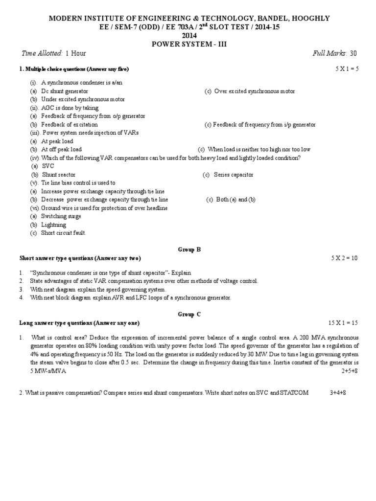 2nd Question PaperPS-III EE 703A | PDF