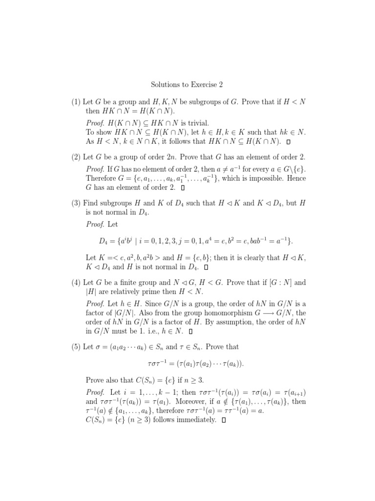 Group Theory Exercises Solutions | PDF | Index Of A Subgroup ...
