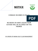 Notice: Corkage On Wines Is K50.00