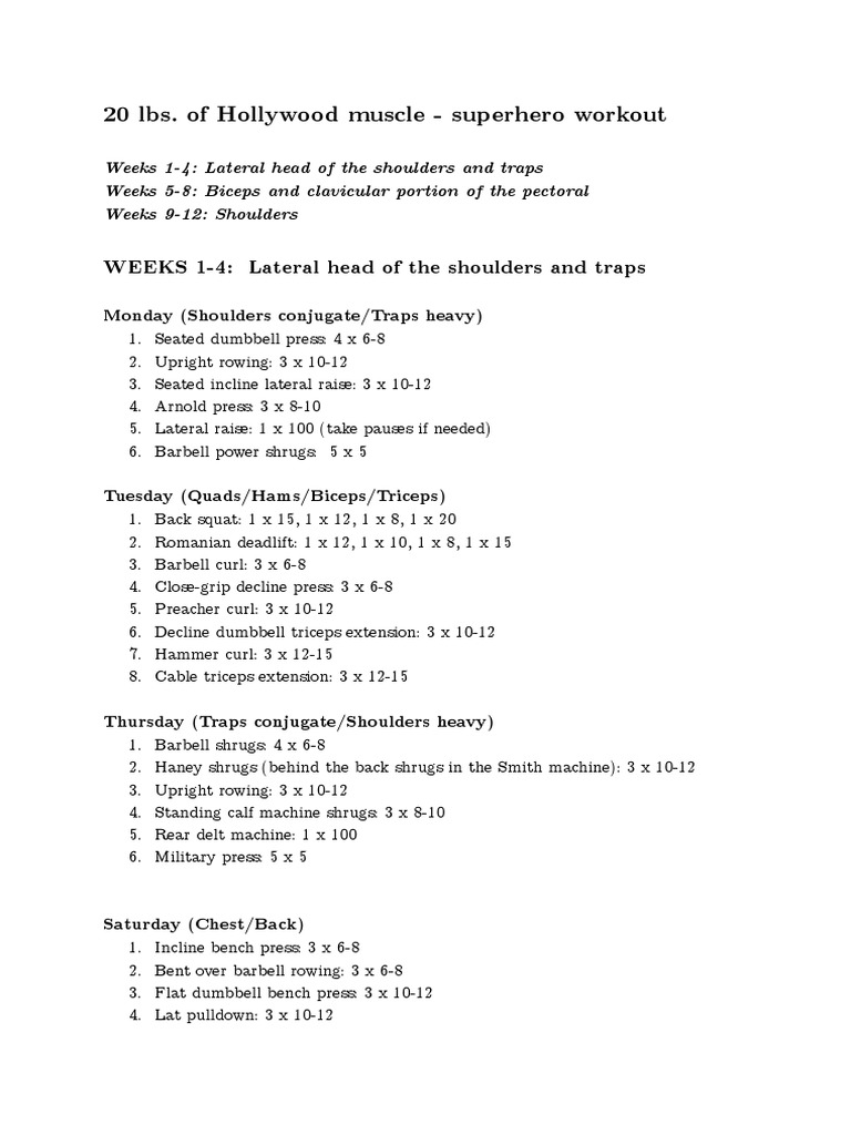 20 Lb Of Hollywood Muscle Superhero Workout Pdf Weight Training Physical Exercise