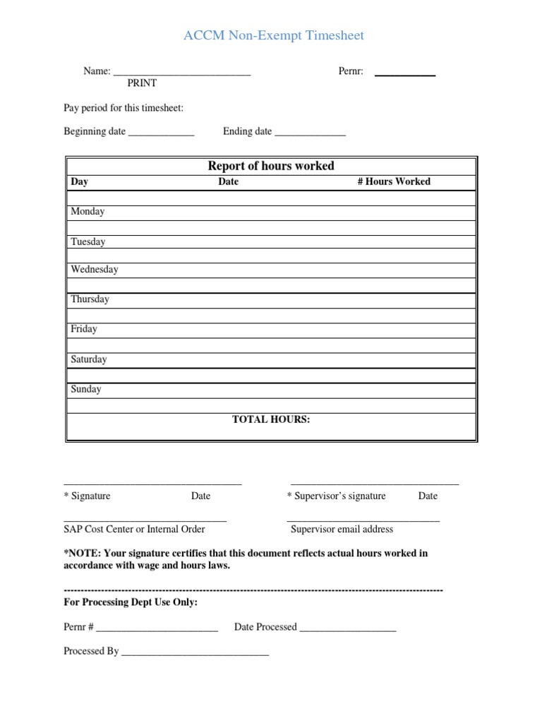 Non-Exempt Timesheet Template | PDF | Career & Growth | Business