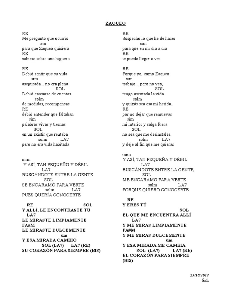 Letra y acordes de "Como Zaqueo" | PDF