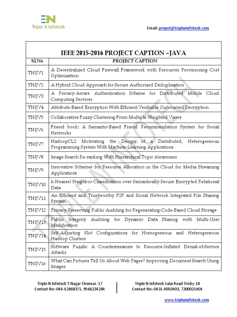 IEEE 2015-2016 Java Project Titles | PDF | Cloud Computing | Big Data