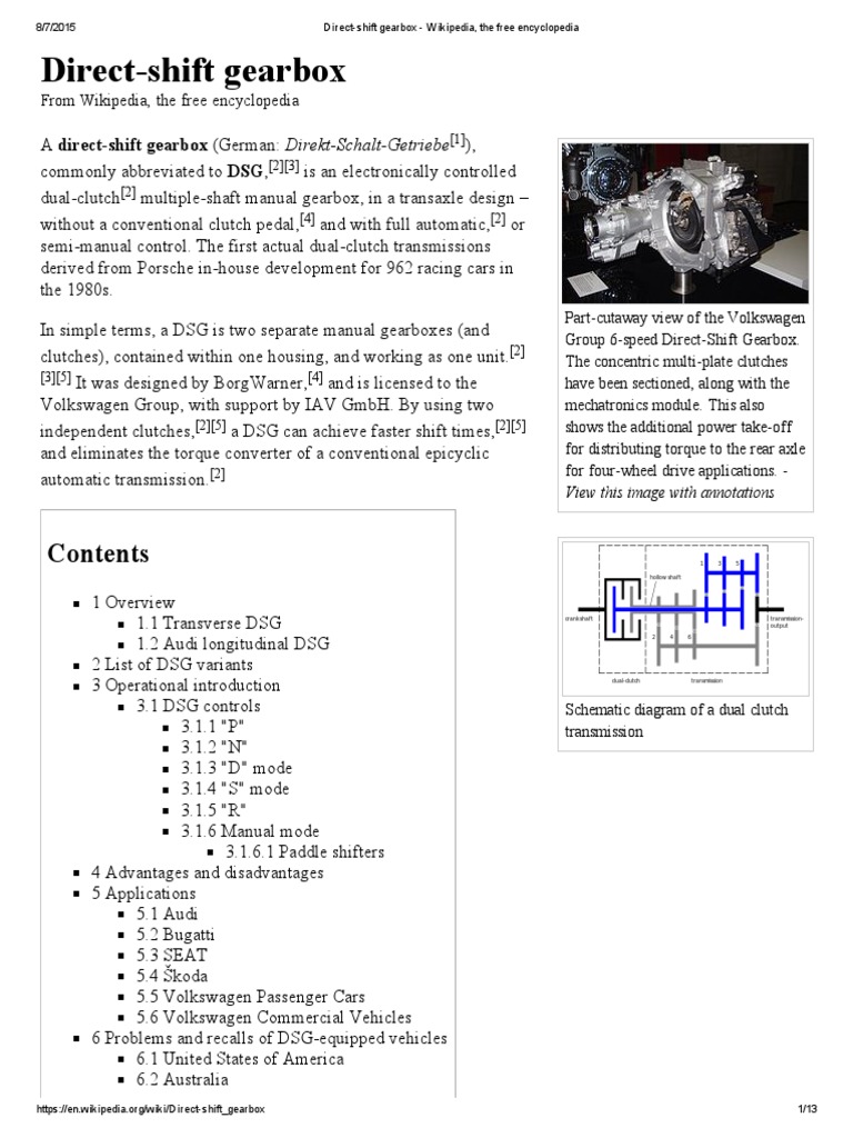 DirectShift Gearbox Wikipedia, The Free Encyclopedia PDF Manual