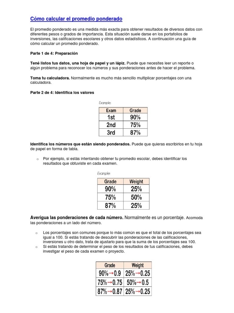 Promedio Ponderados Multiplicación Media Aritmética Ponderada