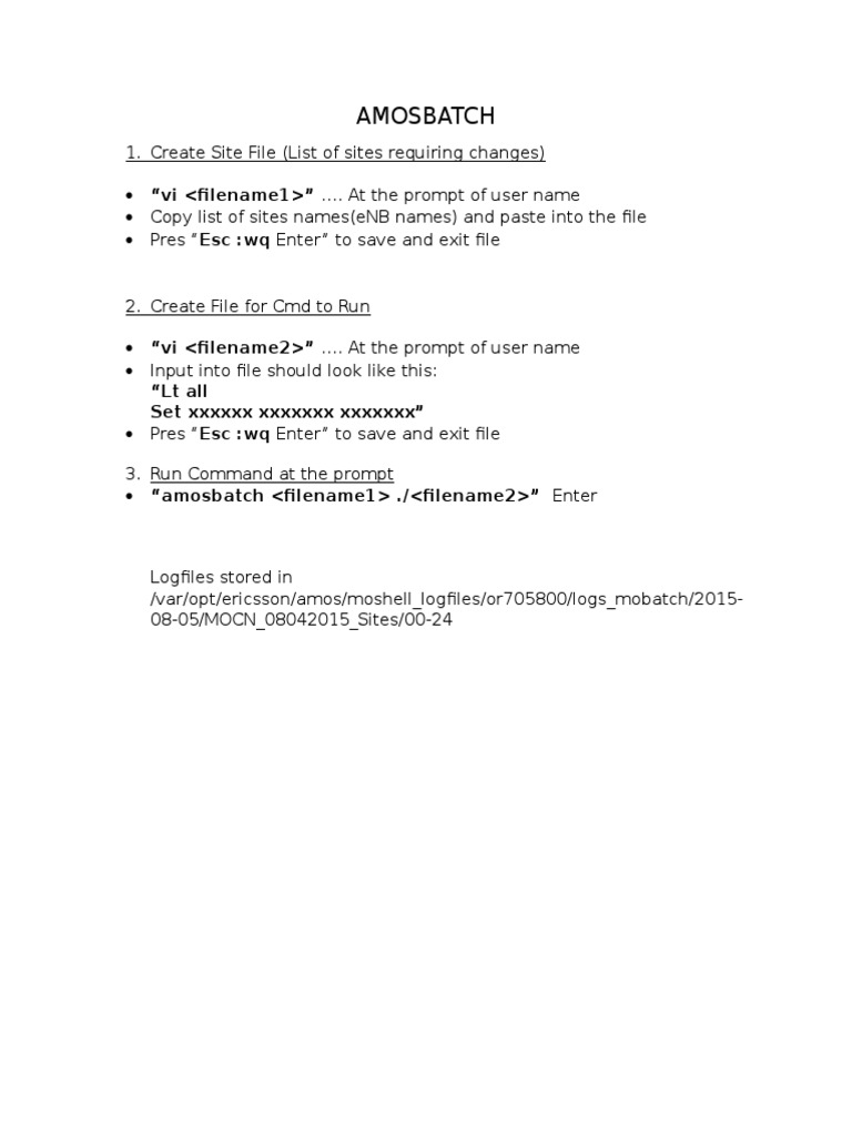 Ericsson AMOS Command Setup Guide | PDF | Computers
