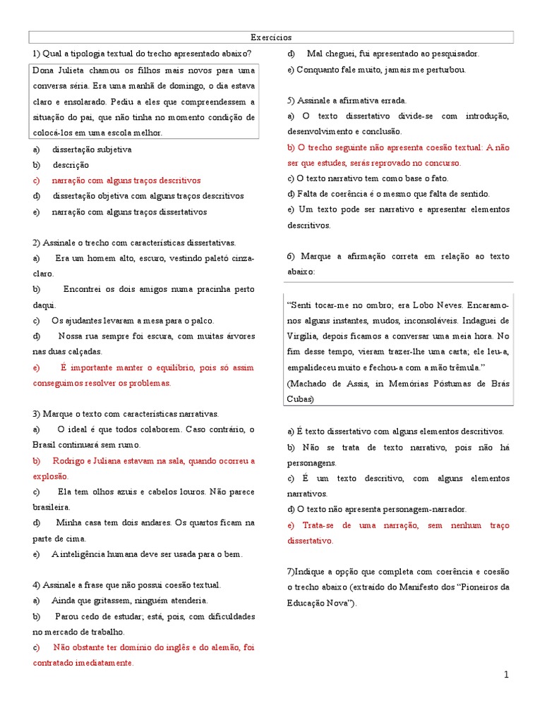 Exercícios sobre Tipologia Textual | PDF | Economia | Prosa