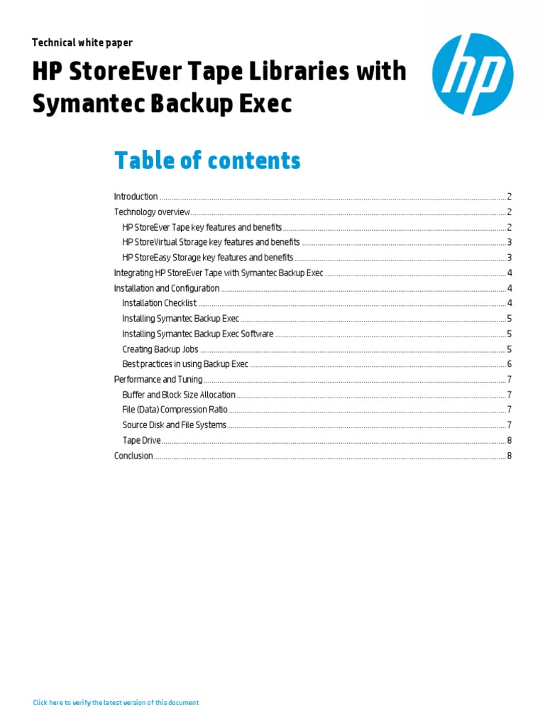 HP StoreEver Tape Libraries With Symantec Backup Exec Backup