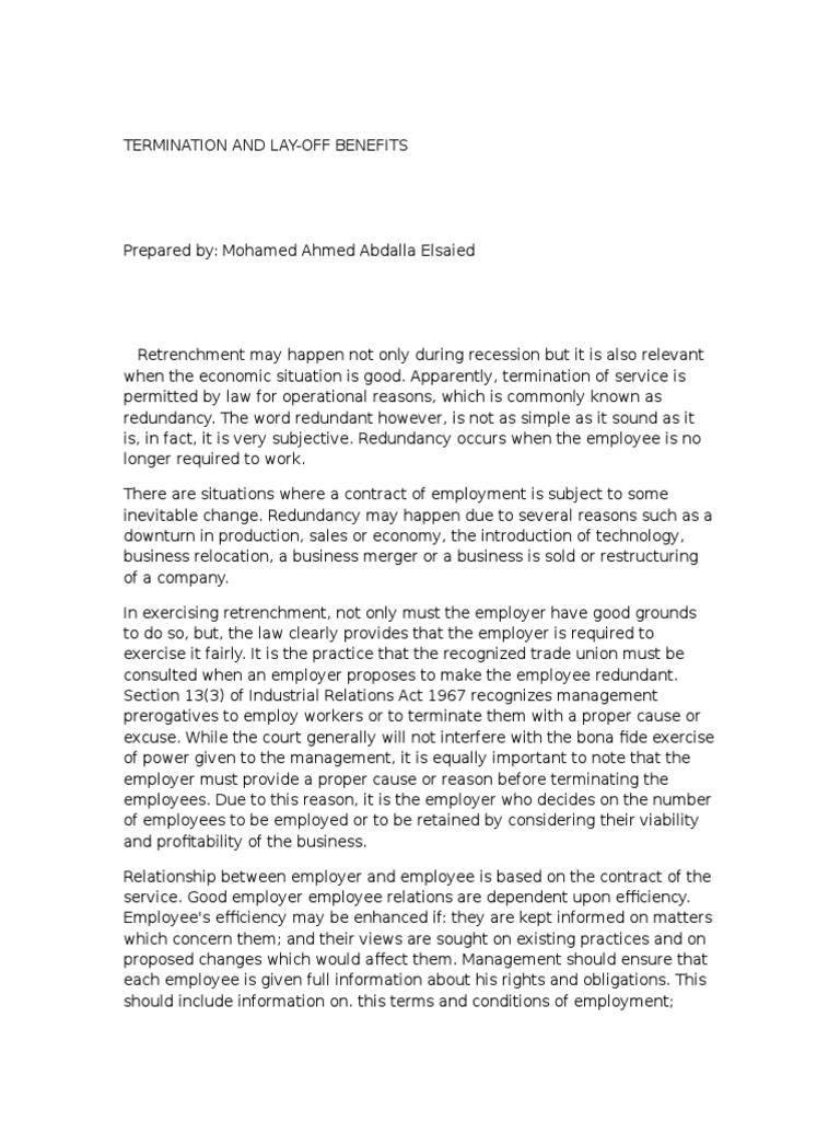 Termination and Layoff Benefits in Malaysia | PDF | Layoff | Employment