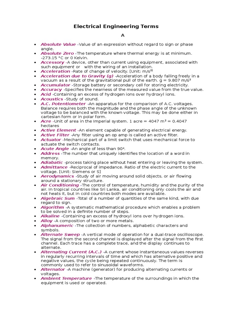 Electrical Engineering Terms Electric Current Capacitor Free 30