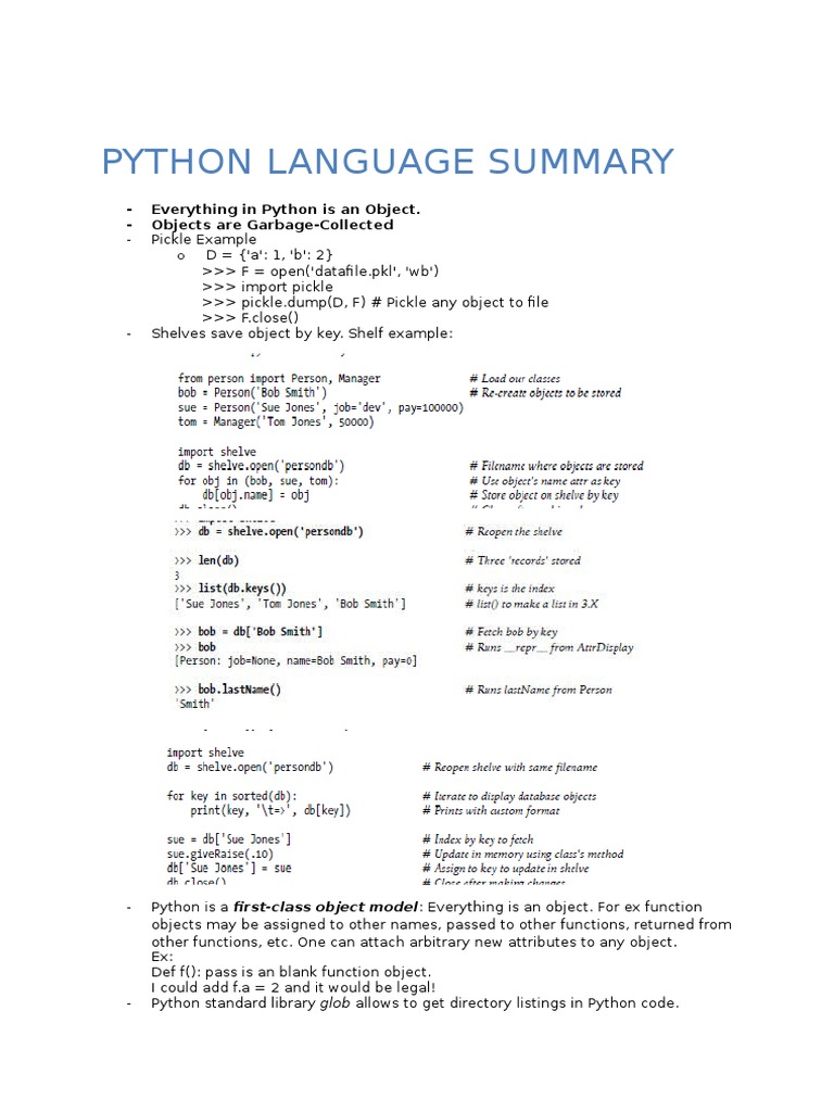 Python Language Features Summary | PDF | Class (Computer Programming ...
