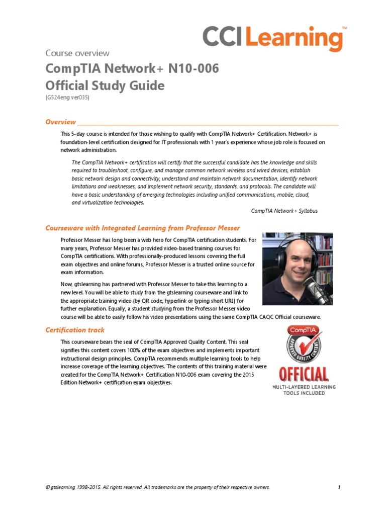CompTIA Network+ Course Overview | PDF | Comp Tia | Internet Protocols