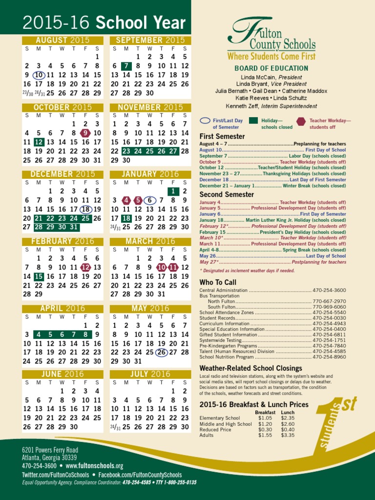 Fcs Calendar 2015-16 | PDF | Academic Term | Schools