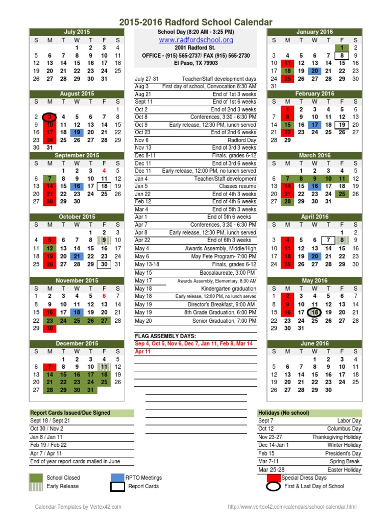 Radford School Calendar 2025-26 | PDF