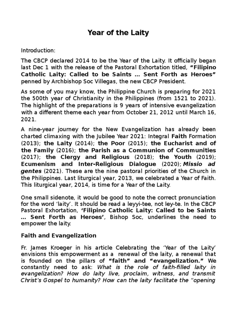 Empowering the Faith and Evangelizing Mission of Catholic Laity A