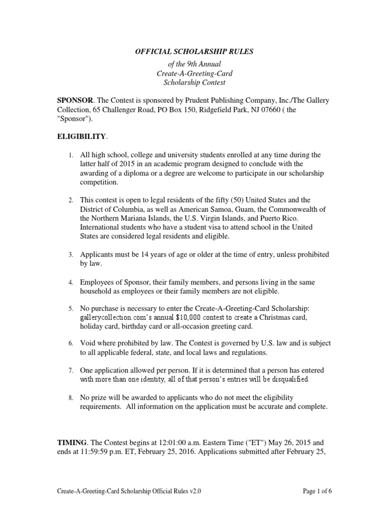 Create A Greeting Card Scholarship Official Rules | PDF | Online And  Offline | Intellectual Property