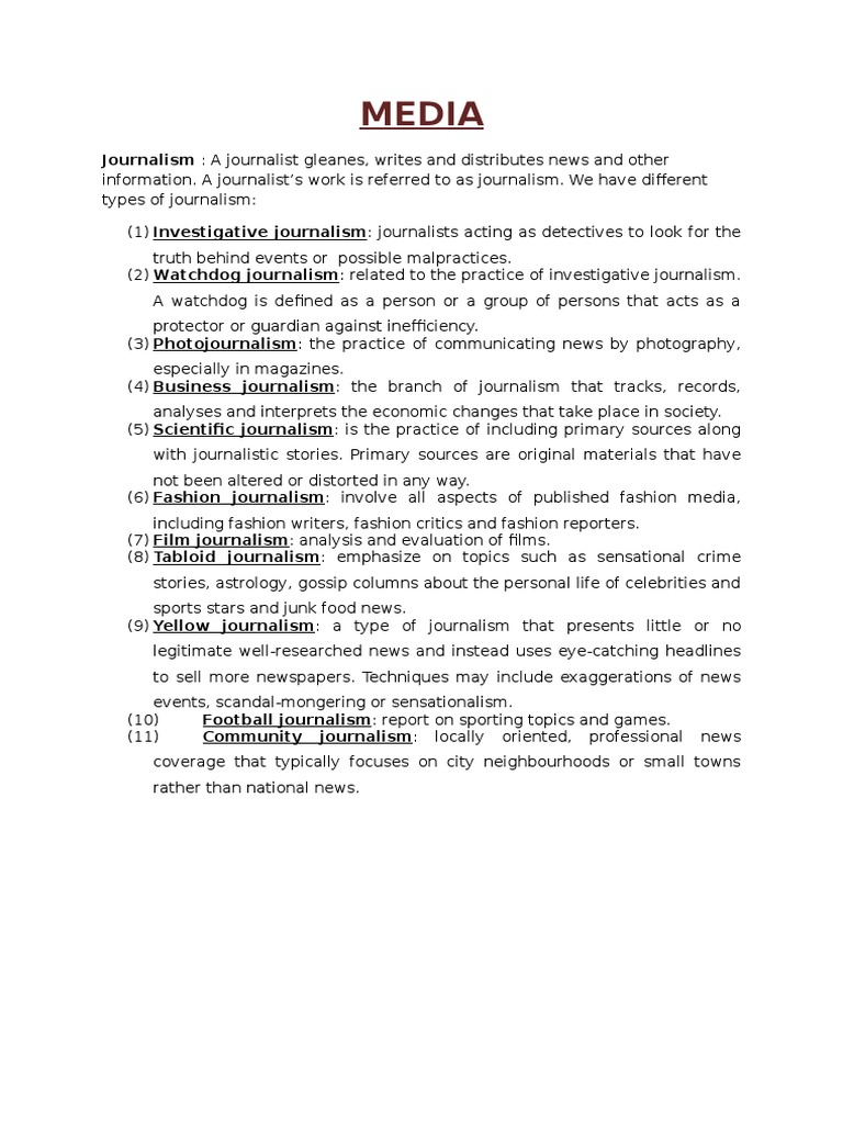 Types of Journalism Explained | PDF